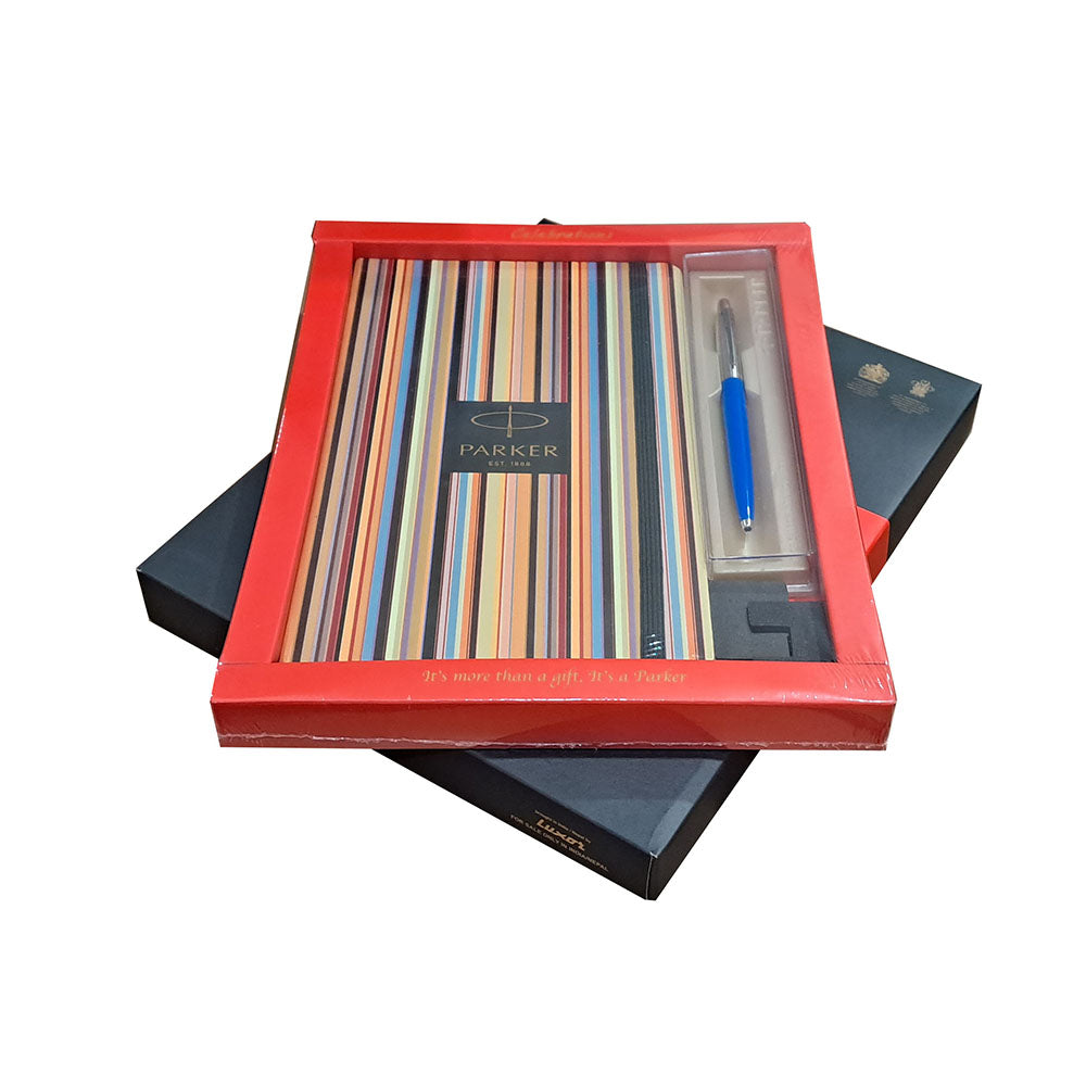Parker Jotter Standard Blue CT Ball Pen with A5 Pin Stripe Notebook
