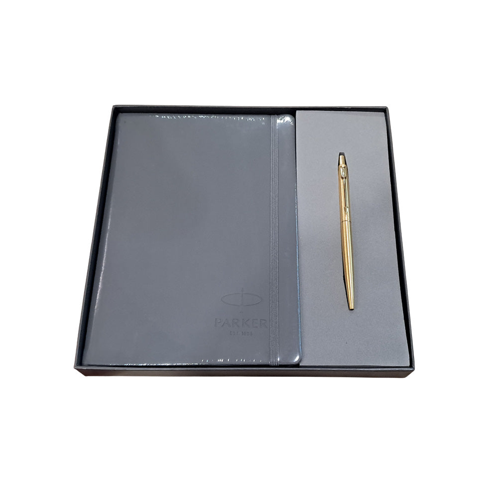 Parker Classic Gold Ballpoint Pen with Parker Grey A5 Notebook