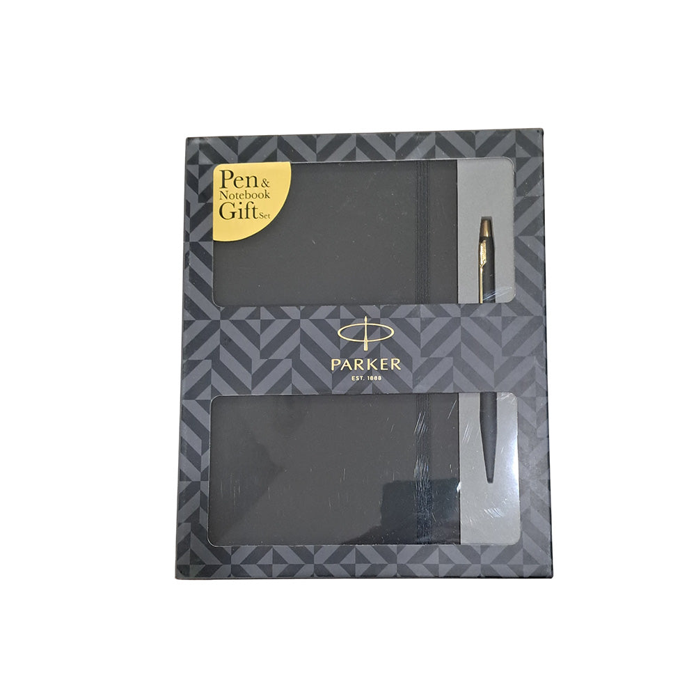 Parker Classic Matte Black with Gold Trim Ball Pen + Parker Notebook