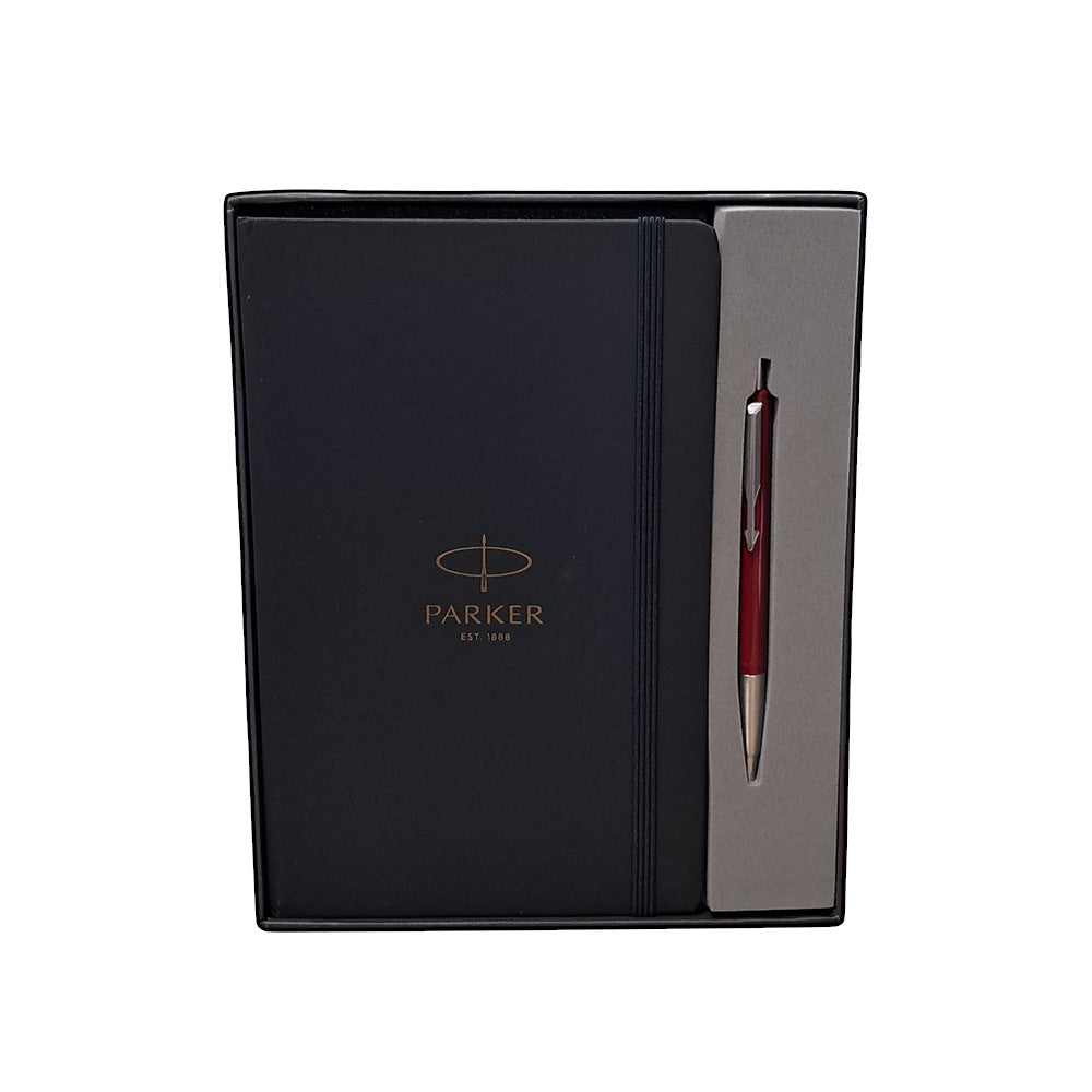 Parker Vector Standard Red Chrome Trim Ball Pen with Parker Notebook