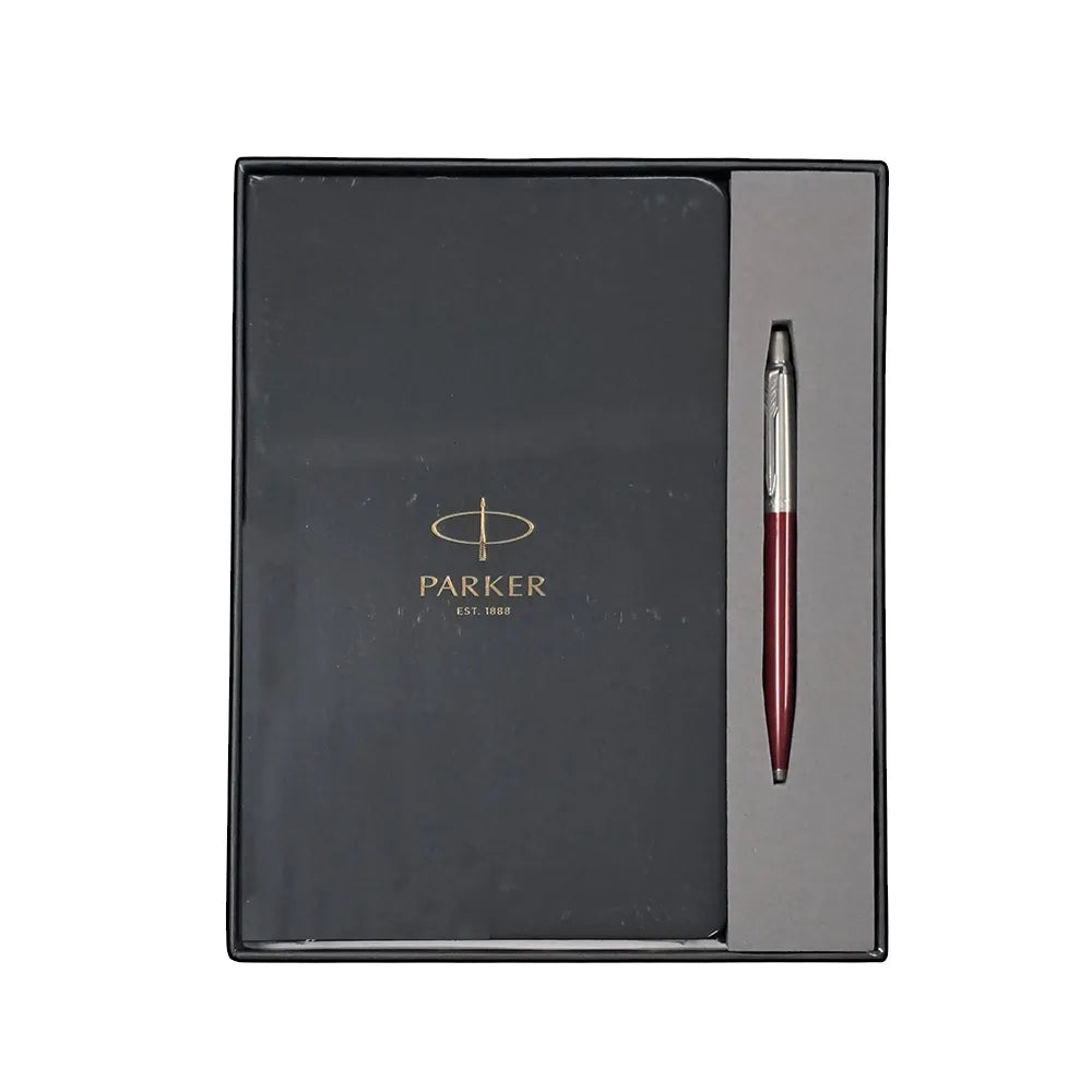 Parker Jotter Standard Red CT Ball Pen with A5 Black Notebook
