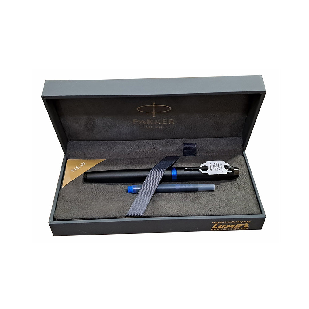 Parker IM Marine Blue Black Trim Fountain Pen - Medium Nib