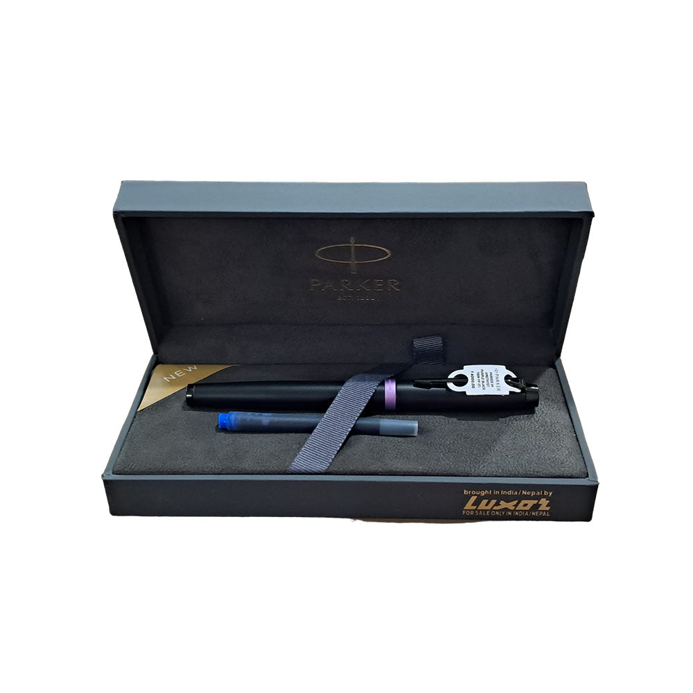 Parker IM Amethyst Purple Black Metal Trim Fountain Pen - Medium Nib
