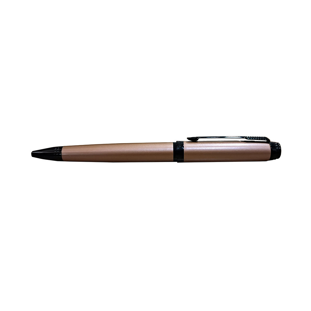 Parker Ambient Rose Gold BMT Ball Pen All-Over Rose Gold Lacquered Cap And Barrel With Black Metal Grip, Highlighted By Black Metal Plated Trim. Twist Mechanism, Fitted With Standard Ball Point Refill. Colour - Rose Gold with Black Metal Plated Trim Body : Rose Gold Lacquered Barrel with Black Metal Grip Solid Body Type Nib Grade - Ball Point Mechanism - Twist Action