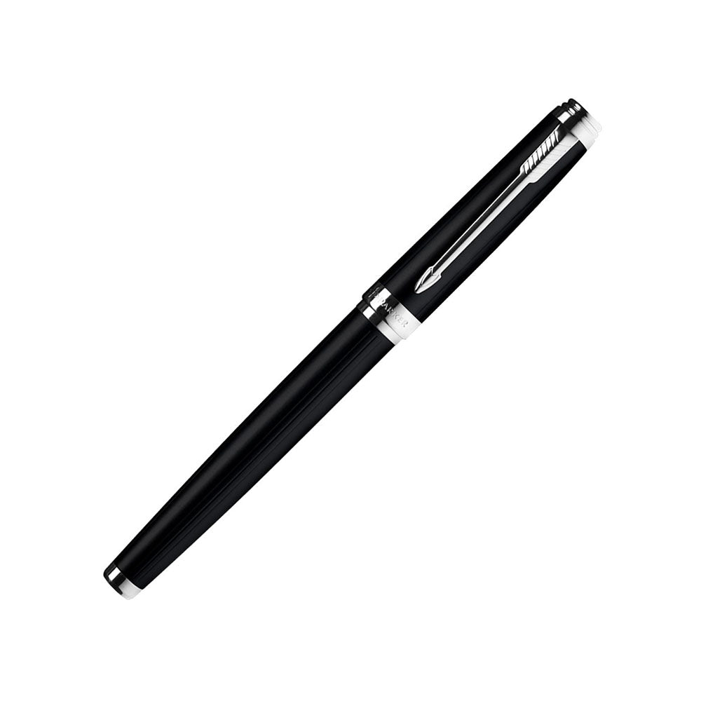 All-Over Black Lacquered Cap And Barrel With Brushed Metal Grip, Highlighted By Chrome Plated Trim. Fitted With Stainless Steel Nib. Cap On/Cap Off Supplied With Standard/Ultra Fine Navigator Roller Ball Refill. Finish: Black Lacquered Trim : Chrome Plated Trim Body Material: Powder Coating Stainless Steel Closure : Cap on Cap off Ink Colour : Blue Nib Features: Ultra Fine Navigator Attractive Packing for Gift.