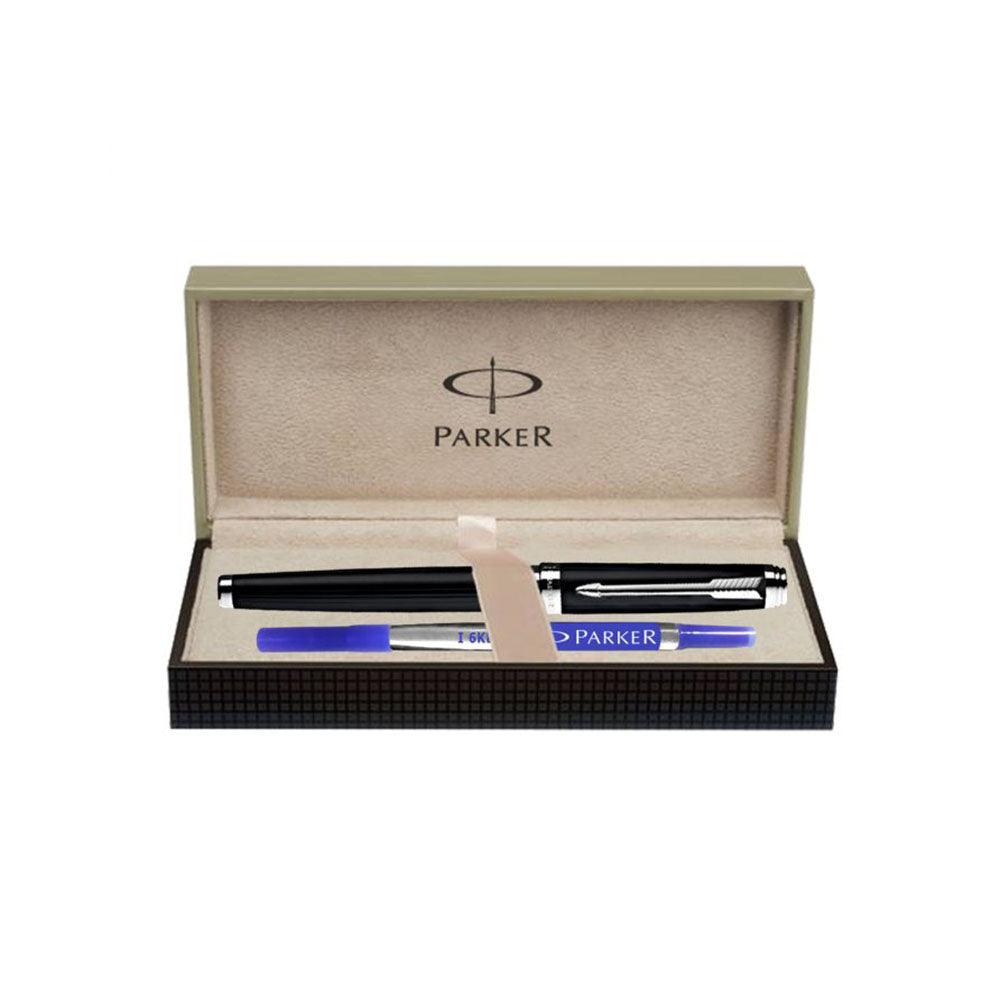 All-Over Black Lacquered Cap And Barrel With Brushed Metal Grip, Highlighted By Chrome Plated Trim. Fitted With Stainless Steel Nib. Cap On/Cap Off Supplied With Standard/Ultra Fine Navigator Roller Ball Refill. Finish: Black Lacquered Trim : Chrome Plated Trim Body Material: Powder Coating Stainless Steel Closure : Cap on Cap off Ink Colour : Blue Nib Features: Ultra Fine Navigator Attractive Packing for Gift.