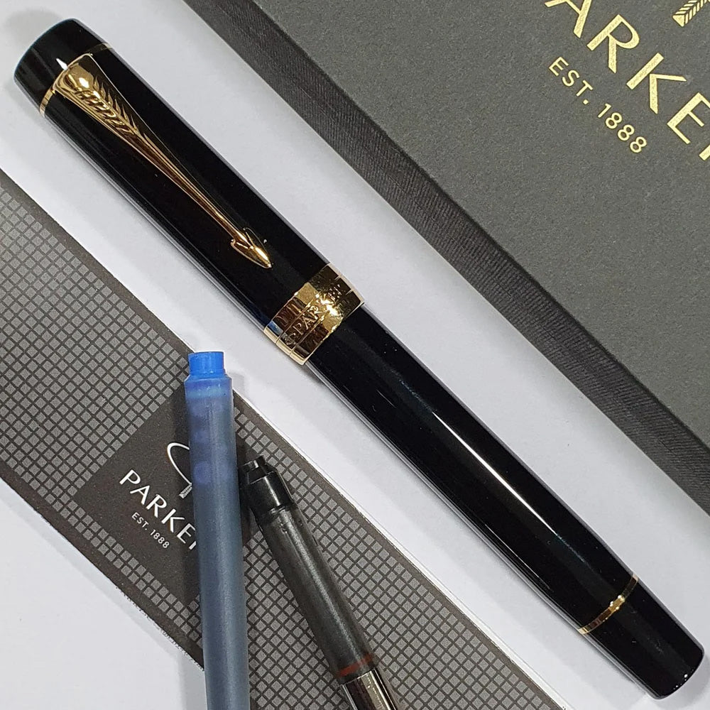 Parker Duofold Classic Black GT Fountain - 18Kt Gold Fine Nib