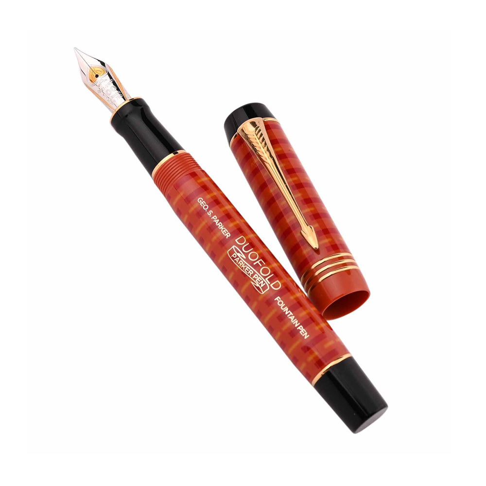 Parker Duofold 100th Big Red Resin Gold Trim Limited Edition Fountain Pen - 18Kt Gold Medium Nib