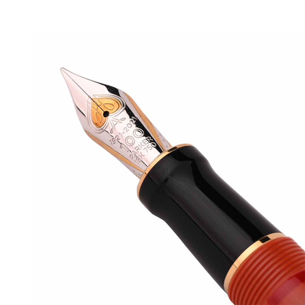 Parker Duofold 100th Big Red Resin Gold Trim Limited Edition Fountain Pen - 18Kt Gold Medium Nib