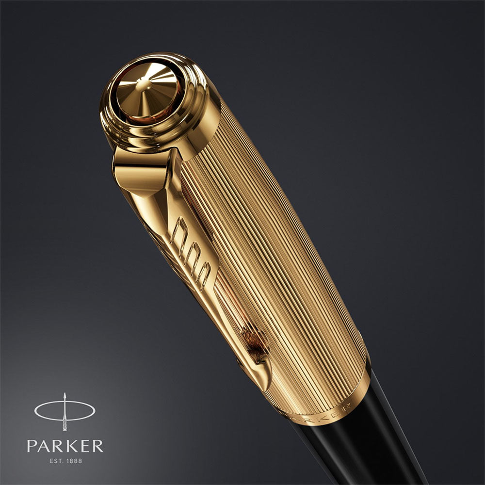Parker 51 Deluxe Black with Gold Trim Fountain Pen – 18Kt Gold Fine Nib