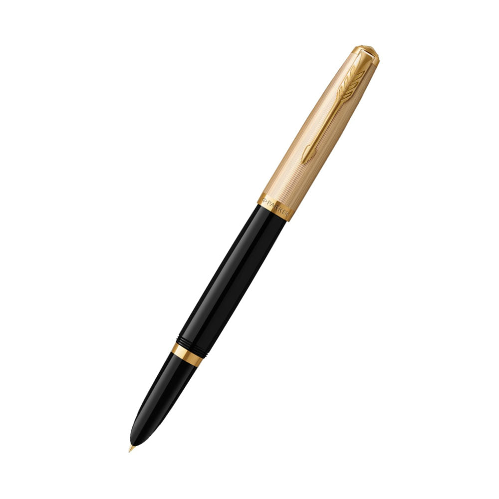Parker 51 Deluxe Black with Gold Trim Fountain Pen – 18Kt Gold Medium Nib