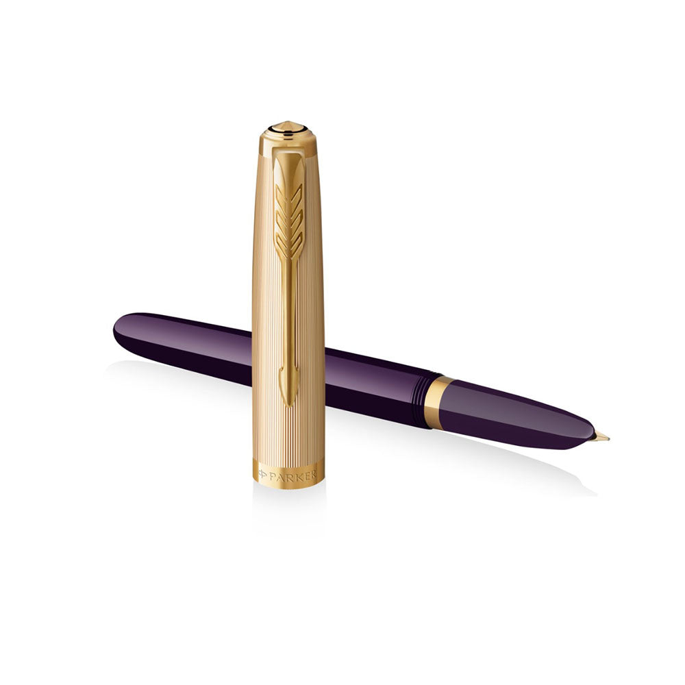 Parker 51 Deluxe Plum with Gold Trim Fountain Pen – 18Kt Gold Fine Nib