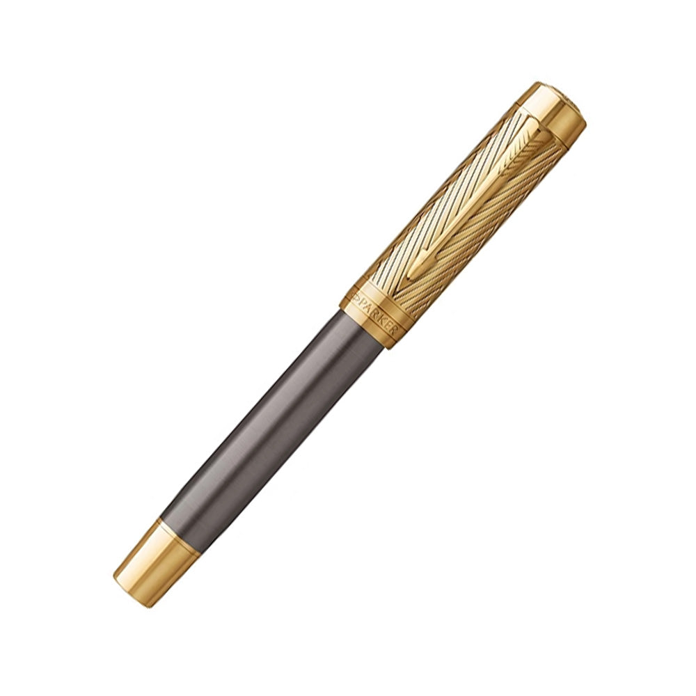 Parker Duofold Pioneers Collection Grey Lacquer & Gold Trim Fountain Pen - 18Kt Gold Medium Nib
