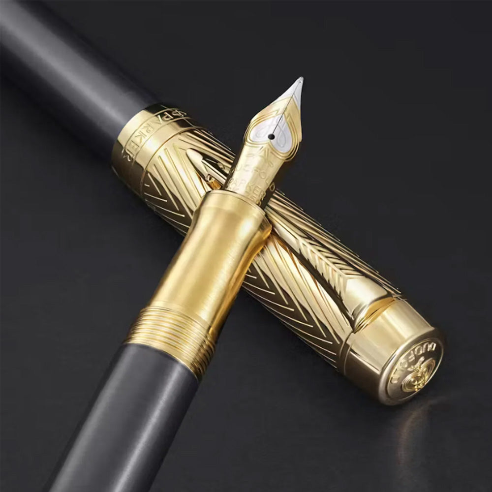 Parker Duofold Pioneers Collection Grey Lacquer & Gold Trim Fountain Pen - 18Kt Gold Medium Nib