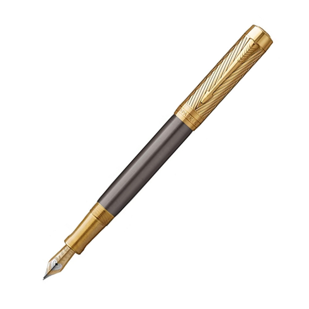 Parker Duofold Pioneers Collection Grey Lacquer & Gold Trim Fountain Pen - 18Kt Gold Medium Nib