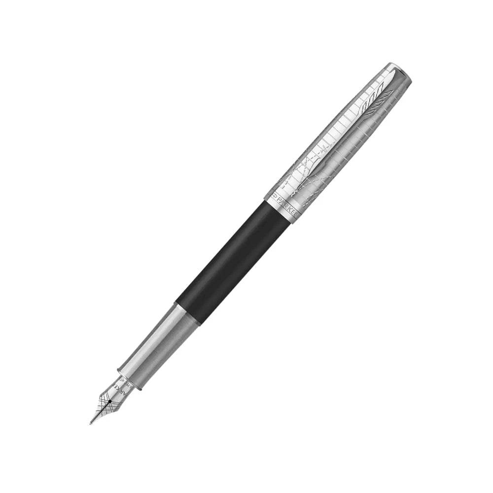Parker Sonnet Matte Black Lacquer with Palladium-plated Trim Fountain Pen - 18Kt Gold Rhodium-Plated Nib