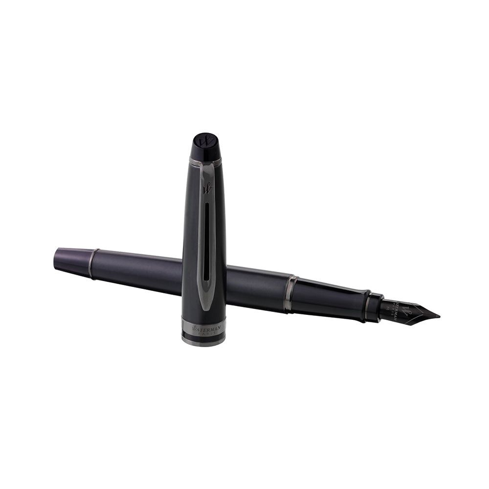 Waterman Expert Metallic Black with Ruthenium Trim Fountain Pen – Medium Nib
