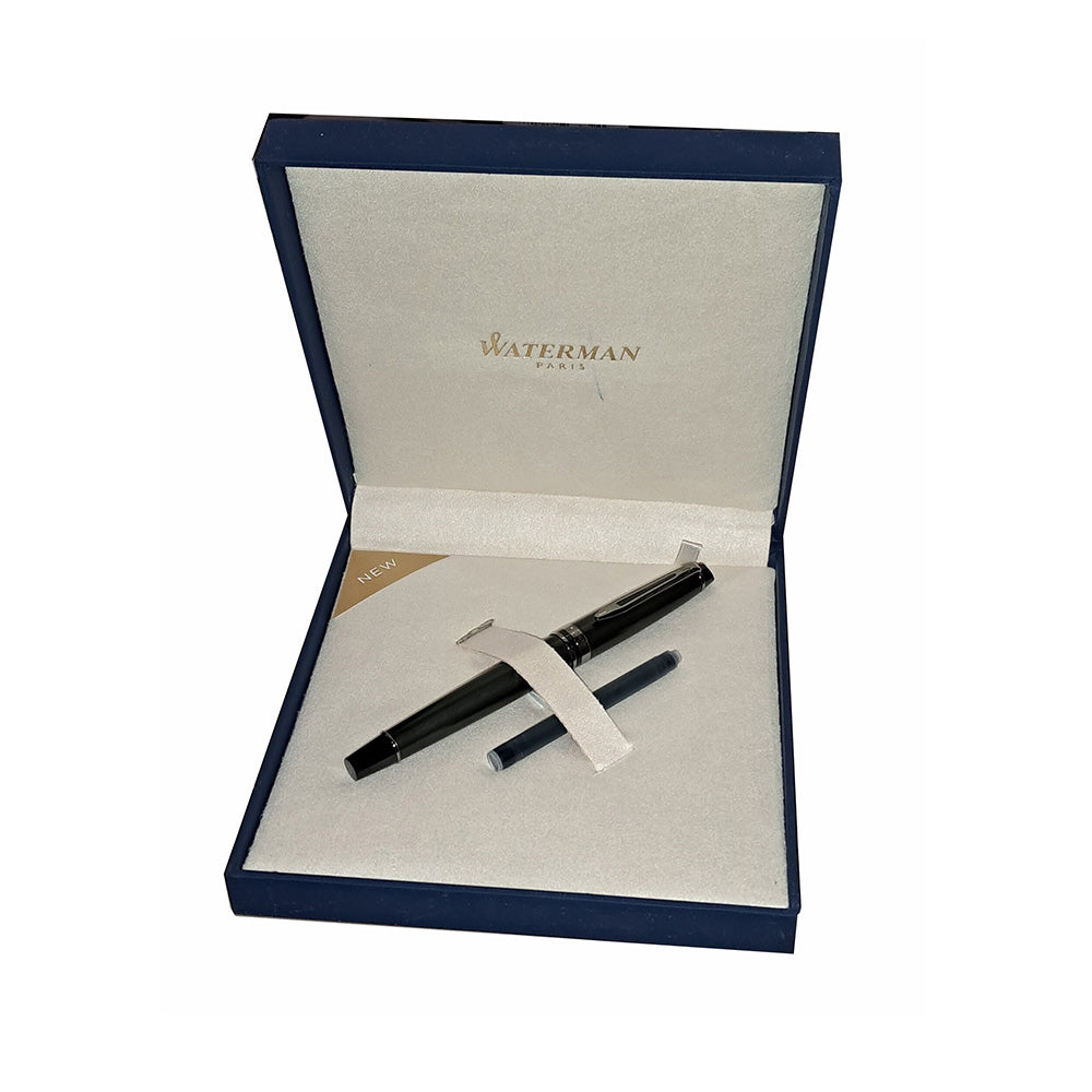Waterman Expert Metallic Black with Ruthenium Trim Fountain Pen – Fine Nib