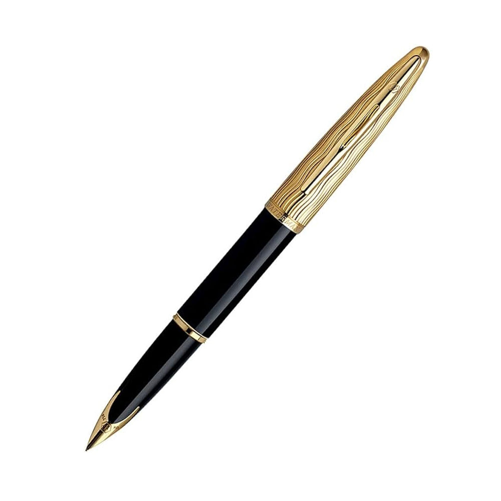 Waterman Carene Essential Black & Gold with Gold Trim Fountain Pen - 18Kt Rhodium-Plated Gold Fine Nib