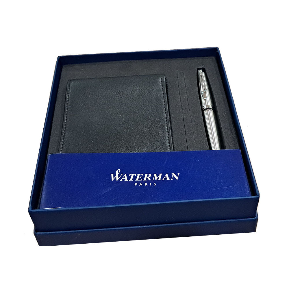 Waterman Expert Stainless Steel Chrome Trim Ball Pen with Wallet (Free)