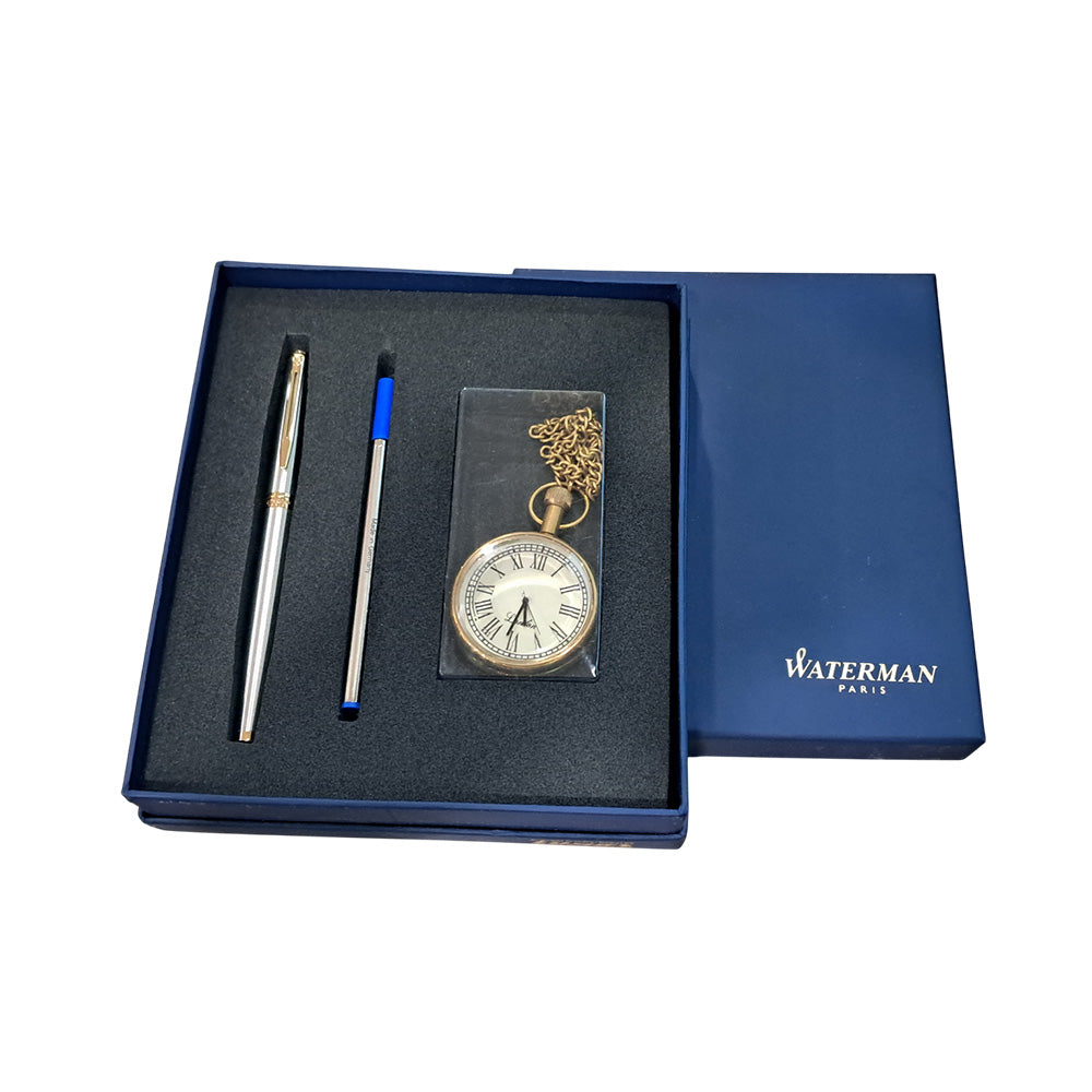 Waterman Hemisphere Stainless Steel GT Rollerball Pen With Pocket Watch (Free)