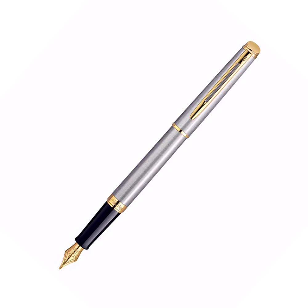 Waterman Hemisphere Stainless Steel GT Fountain Pen with Black Ink Bottle