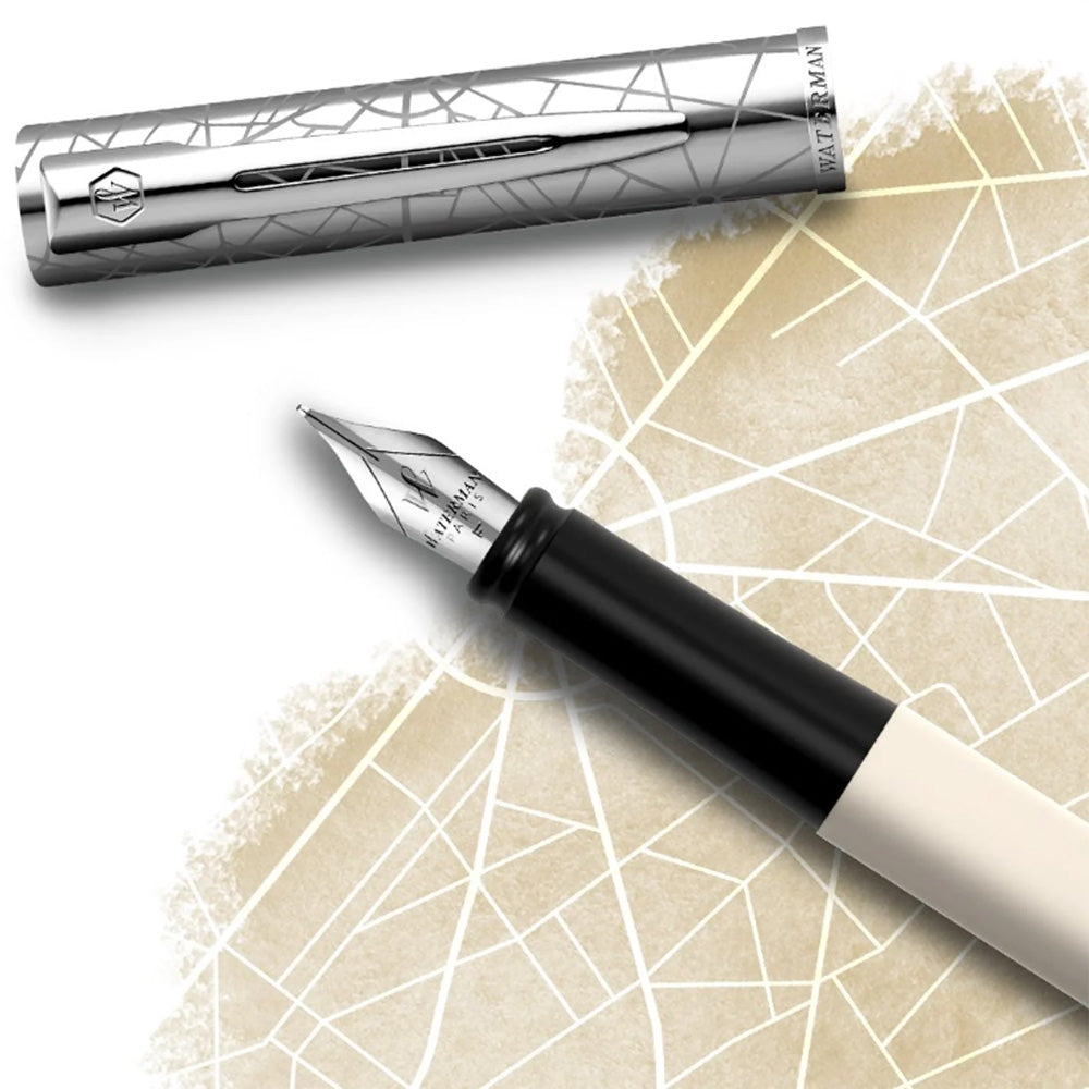 Waterman Allure Deluxe White CT Fountain Pen – Fine Nib With A5 Notebook