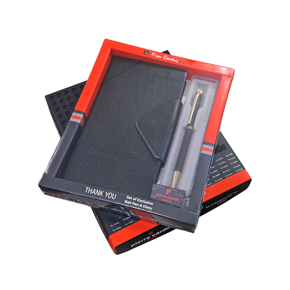 Pierre Cardin Thank You Set of Exclusive Jewel Glossy Black Ball Pen & Diary