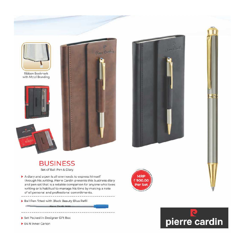 Pierre Cardin Business Set of Exclusive Brown Ball Pen & Diary