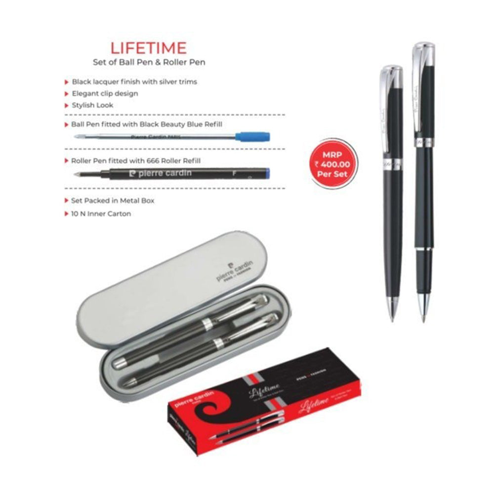 Pierre Cardin Lifetime Set of Black CT Roller Pen & Ball Pen
