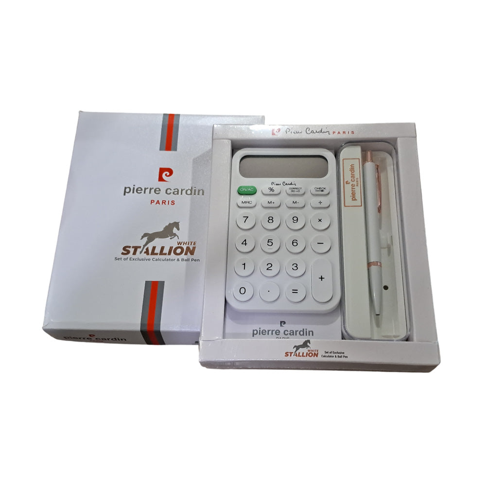 Pierre Cardin White Stallion Set of Exclusive Calculator & Ball Pen
