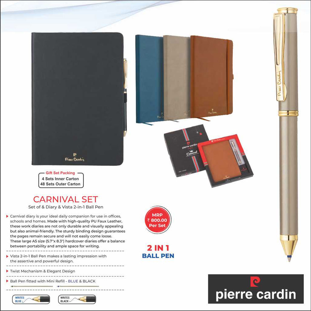 Pierre Cardin Carnival Exclusive Set of Brown Diary & Red Vista 2-in-1 Ball Pen