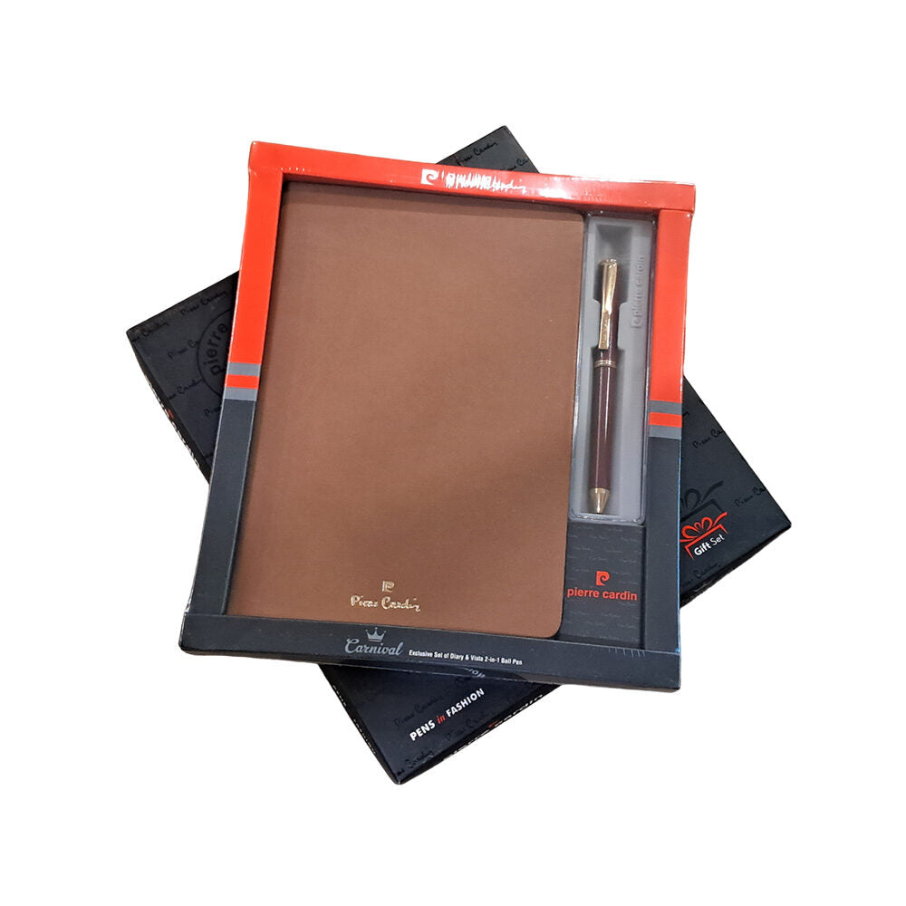 Pierre Cardin Carnival Exclusive Set of Brown Diary & Red Vista 2-in-1 Ball Pen