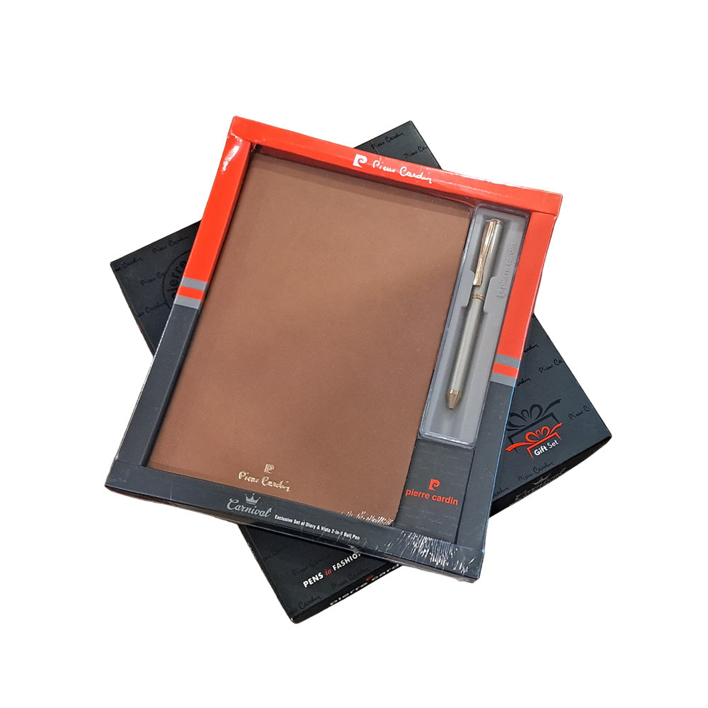 Pierre Cardin Carnival Exclusive Set of Brown Diary & Titanium Vista 2-in-1 Ball Pen