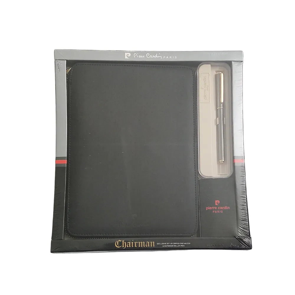 Pierre Cardin Chairman Set Black Zipper Organizer with Emperor Rollerball Pen