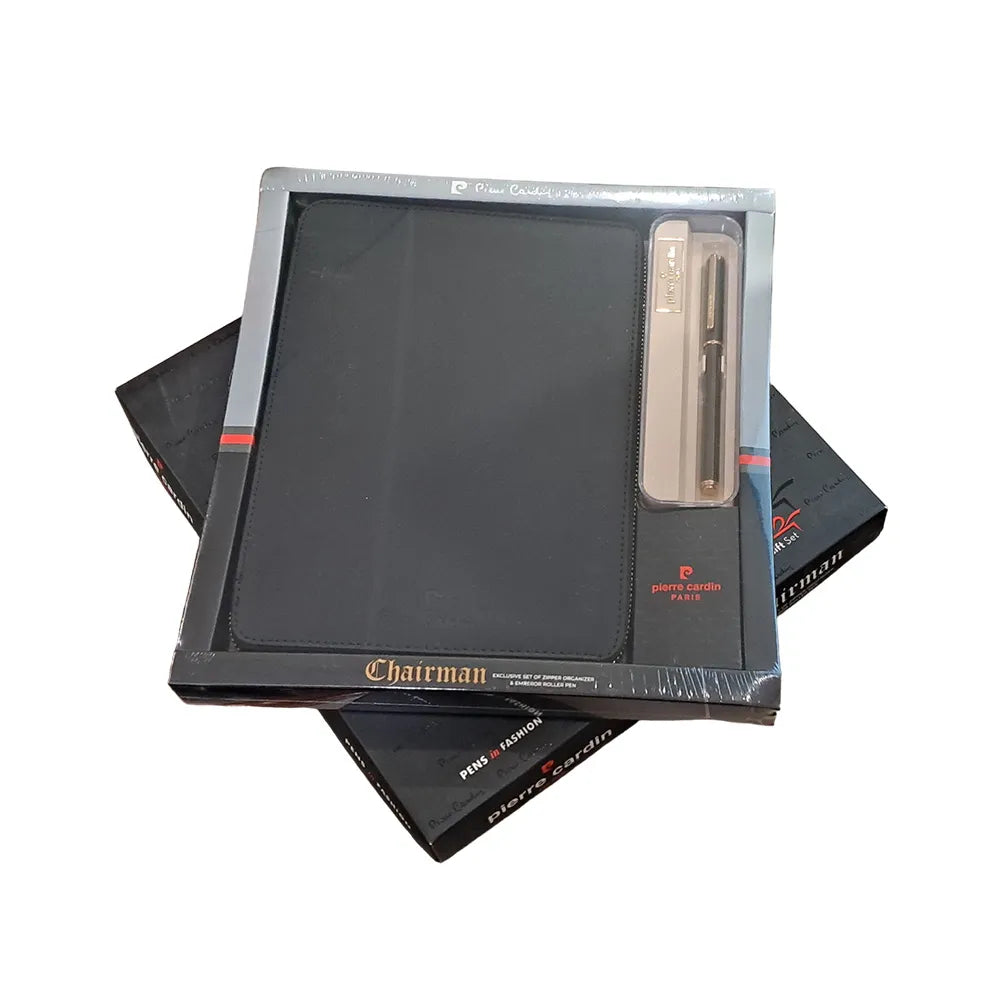 Pierre Cardin Chairman Set Black Zipper Organizer with Emperor Rollerball Pen