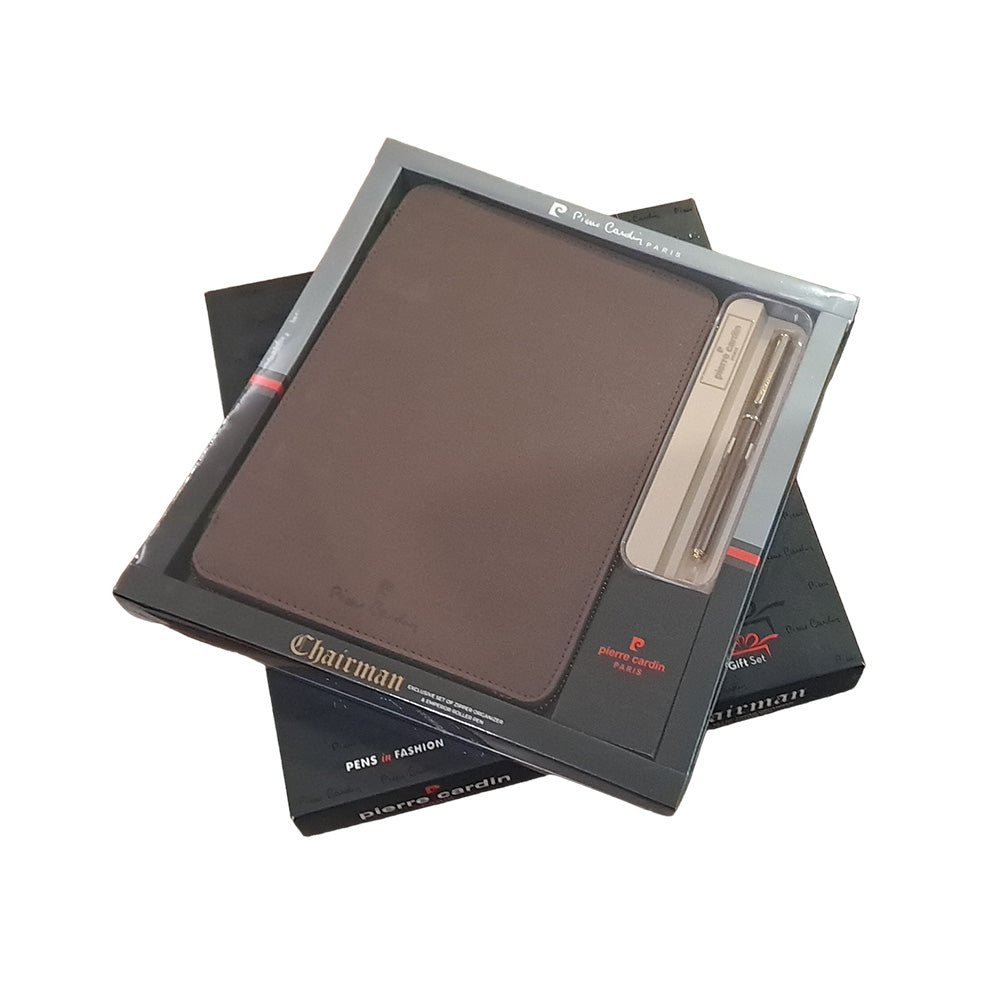 Pierre Cardin Chairman Set Brown Zipper Organizer with Emperor Rollerball Pen