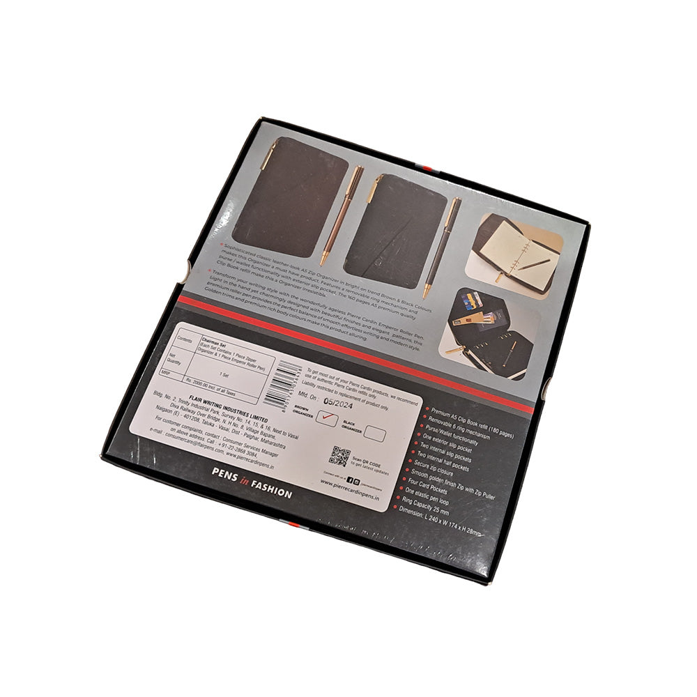 Pierre Cardin Chairman Set Tan Zipper Organizer with Emperor Rollerball Pen