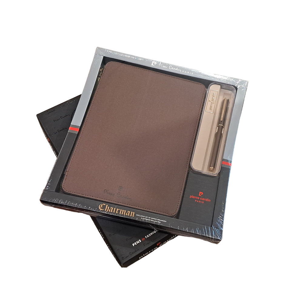 Pierre Cardin Chairman Set Tan Zipper Organizer with Emperor Rollerball Pen