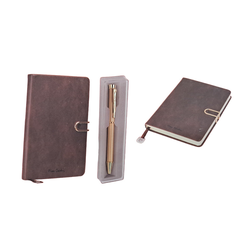 Pierre Cardin Crown Exclusive Set of Dark Brown Diary & Royale Satin Gold Ball Pen
