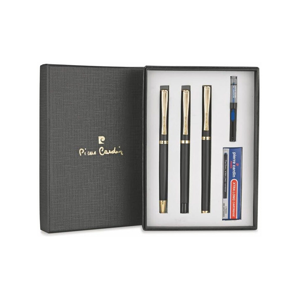 Pierre Cardin Golden Eye Exclusive Set of Matte Black Fountain Pen + Rollerball Pen & Ball Pen