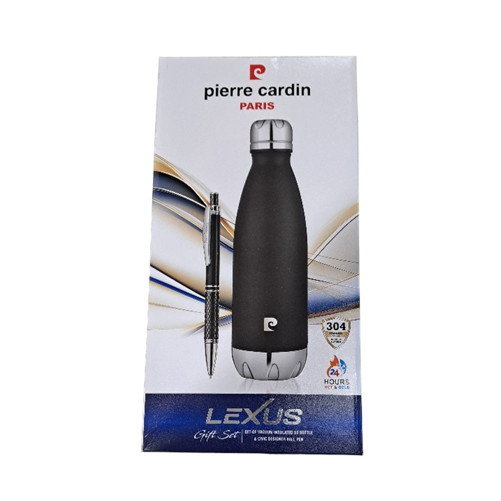 Pierre Cardin Lexus Gift Set Vacuum Insulated Black Stainless Steel Bottle & Civic Designer Black CT Ball Pen