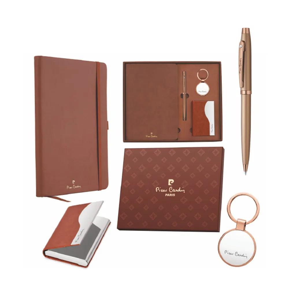 Pierre Cardin Grace Brown Premium Gift Set of Opium Ball Pen + Notebook + Card Holder & Keychain