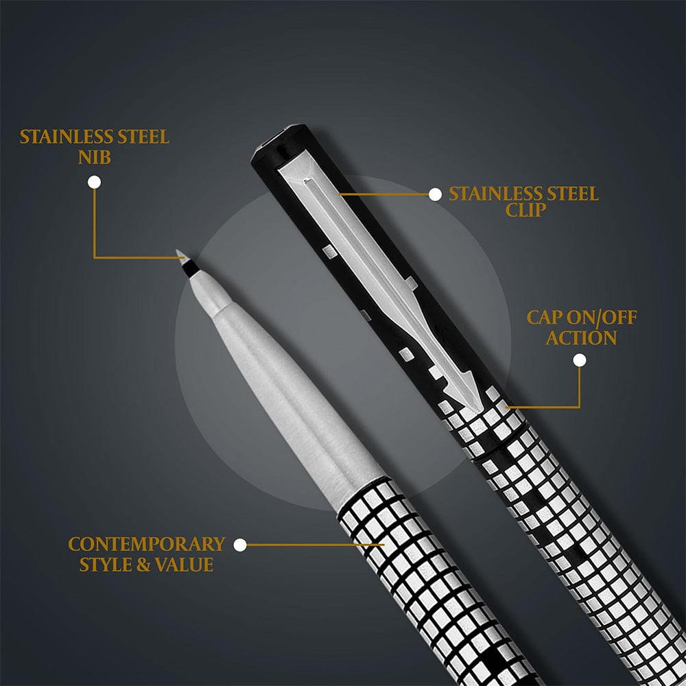 Parker Vector Special Edition Chrome Trim Rollerball Pen + Parker Keychain (Combo Pack)