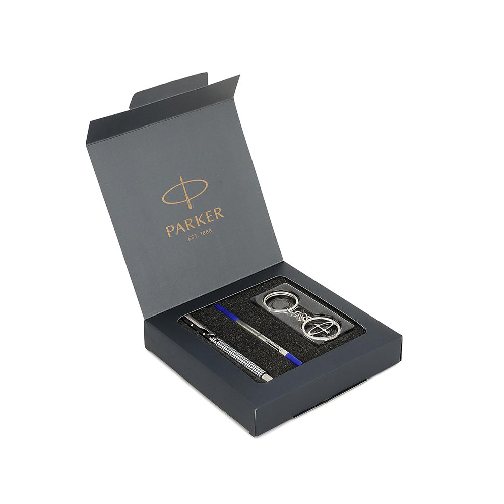 Parker Vector Special Edition Chrome Trim Rollerball Pen + Parker Keychain (Combo Pack)