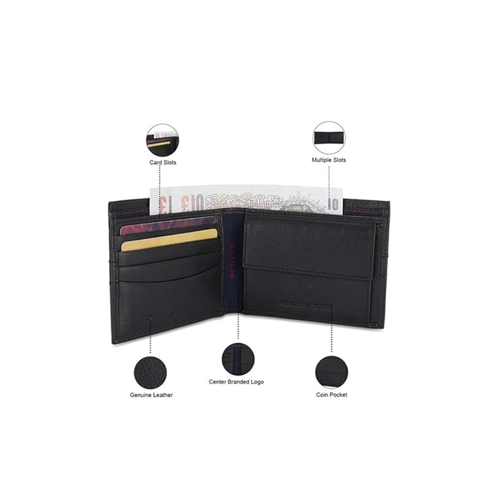 Tommy Hilfiger SLG Hexton Black Leather Global Coin Wallet For Men