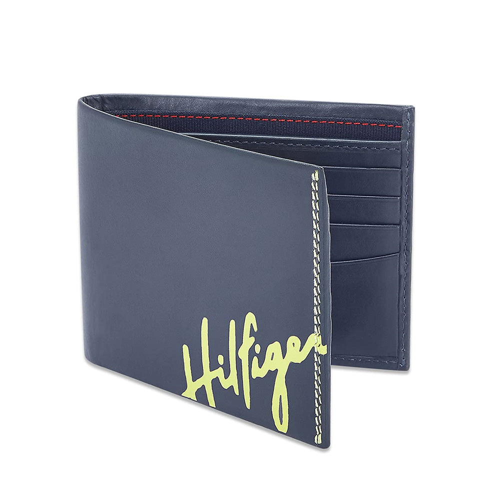 Tommy Helfiger SLG Navy/Neon Elias Leather Slimfold Wallet