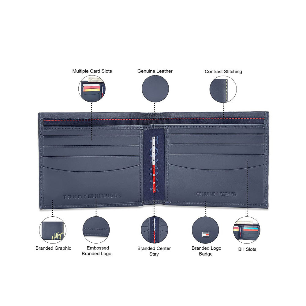 Tommy Helfiger SLG Navy/Neon Elias Leather Slimfold Wallet