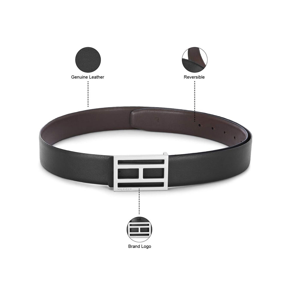 Tommy Hilfiger Black & Brown Prescott Reversible Leather Belt for Men