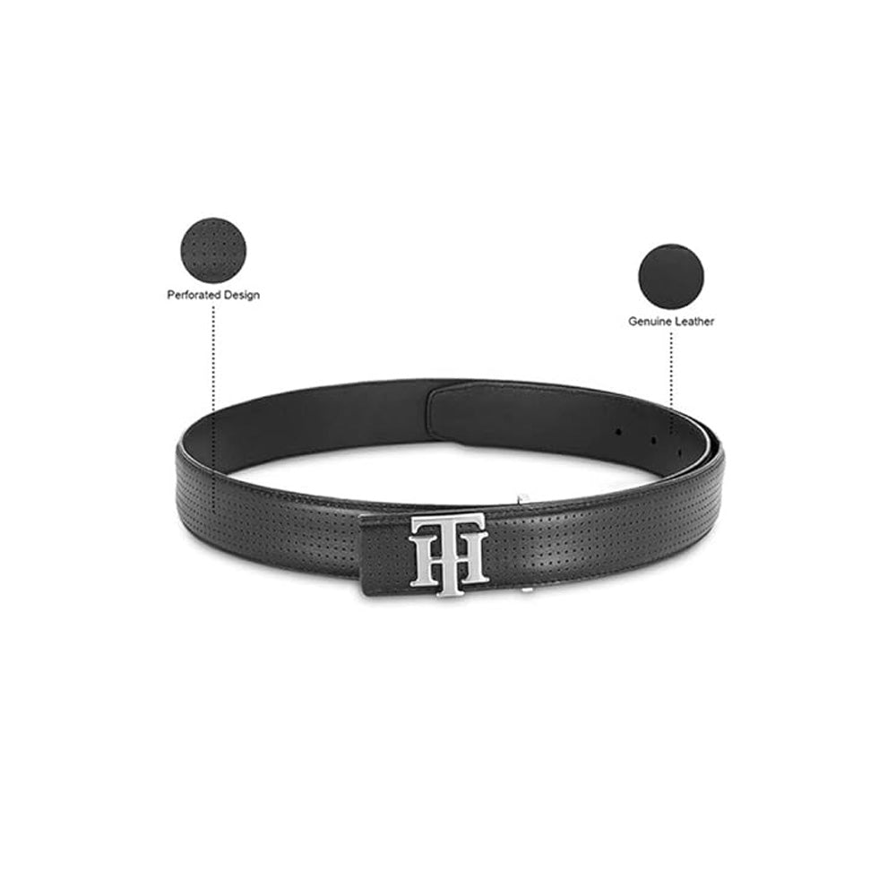 Tommy Hilfiger Darius Plus Black Leather Non Reversible Medium Belt For Men